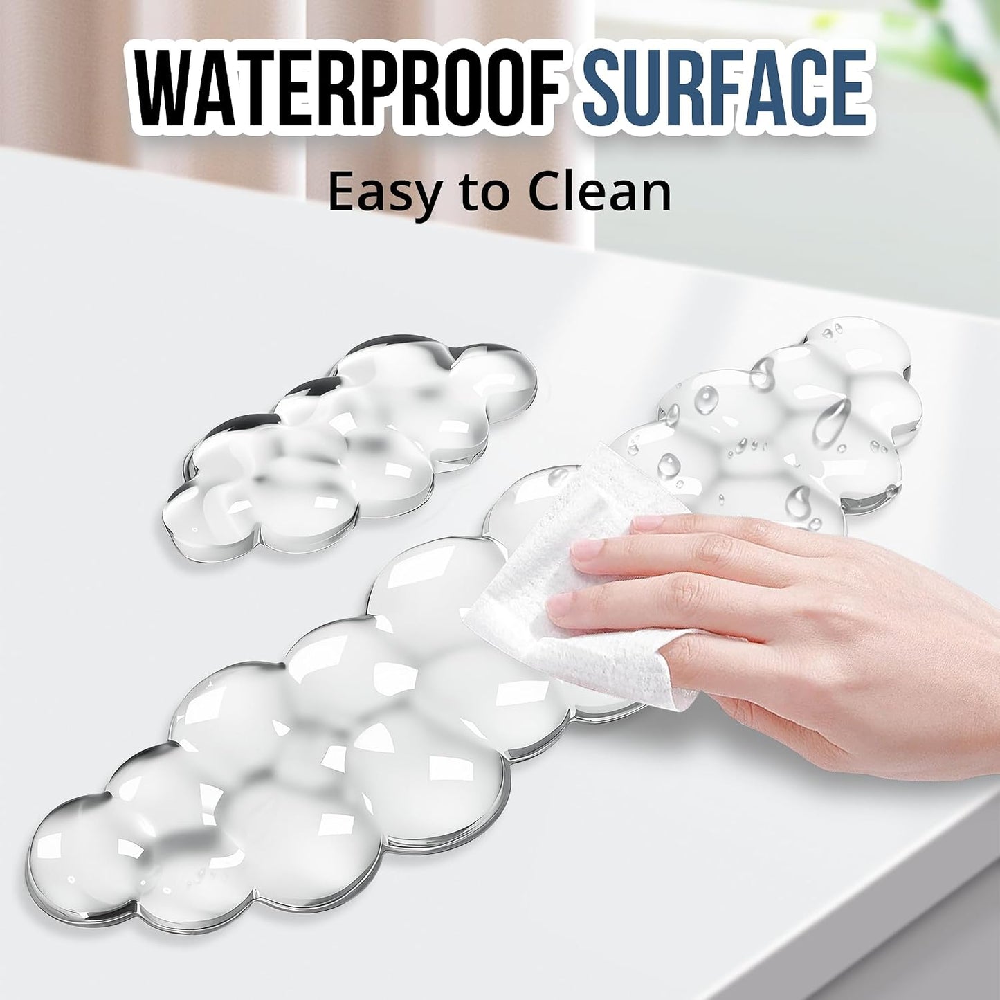 Cloud Wrist Rest Gel Set — Ergonomic Cloud Wrist Rest Keyboard and Mouse, Non-Slip Desk Accessories for Office and Home（Clear）