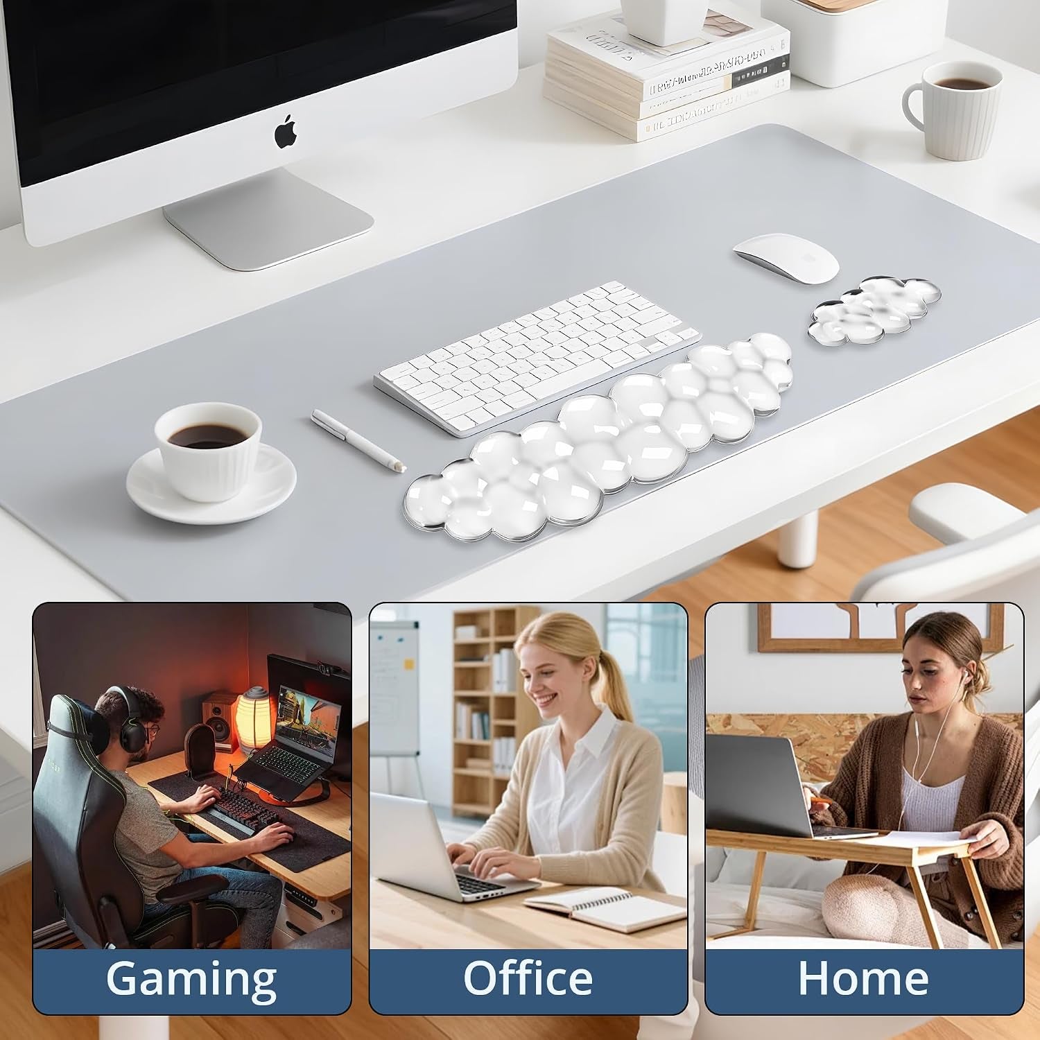 Cloud Wrist Rest Gel Set — Ergonomic Cloud Wrist Rest Keyboard and Mouse, Non-Slip Desk Accessories for Office and Home（Clear）