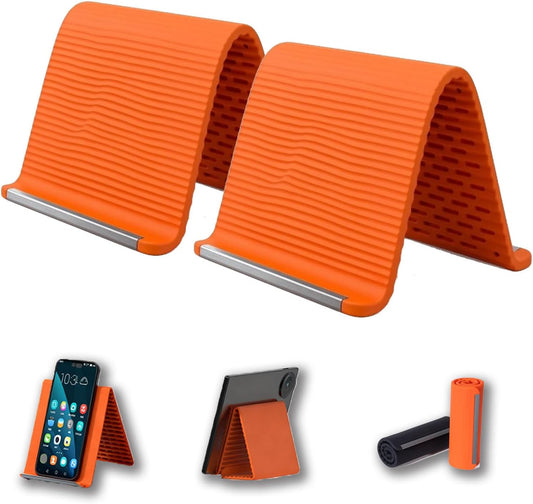2PCS Flexible Silicone Phone Holder, 2026 New Flexible Silicone Aluminum Phone Holder Stand Folded into Any Shape, Universal Adjustable Anti-Slip Desktop Mount for Home Office Travel (Orange*2)
