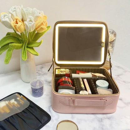 Premium LED Light Makeup Organizer Box with Touch Sensor Mirror