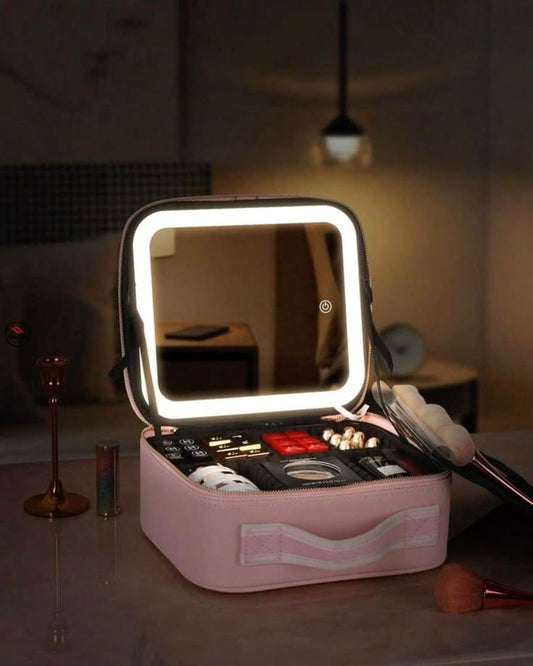 Premium LED Light Makeup Organizer Box with Touch Sensor Mirror