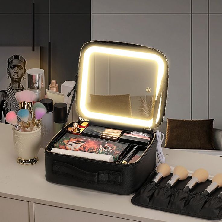 Premium LED Light Makeup Organizer Box with Touch Sensor Mirror