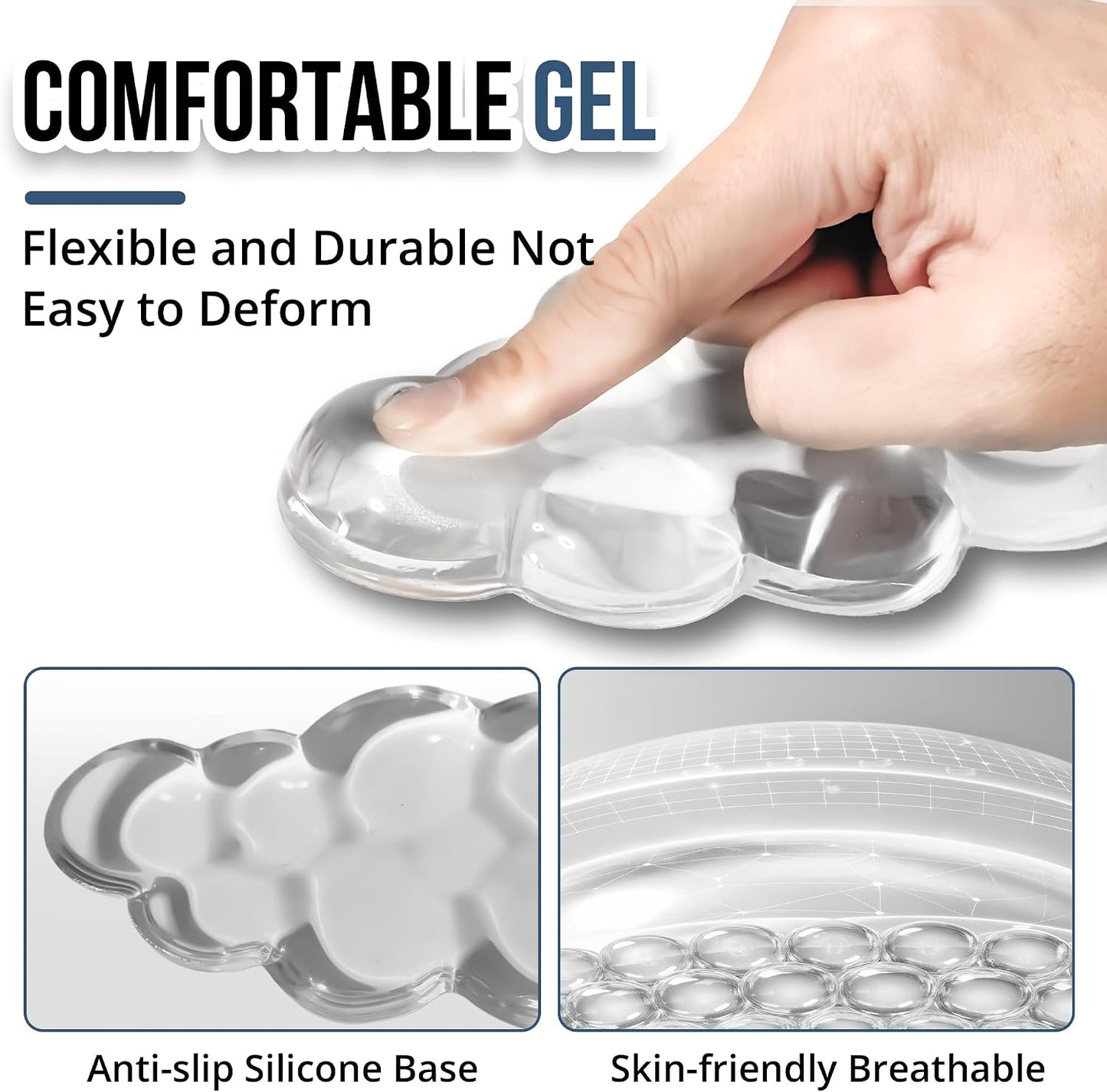 Cloud Wrist Rest Gel Set — Ergonomic Cloud Wrist Rest Keyboard and Mouse, Non-Slip Desk Accessories for Office and Home（Clear）